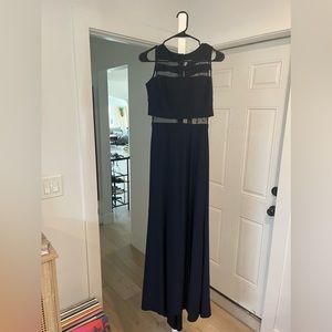 Navy blue gown with mesh detailing